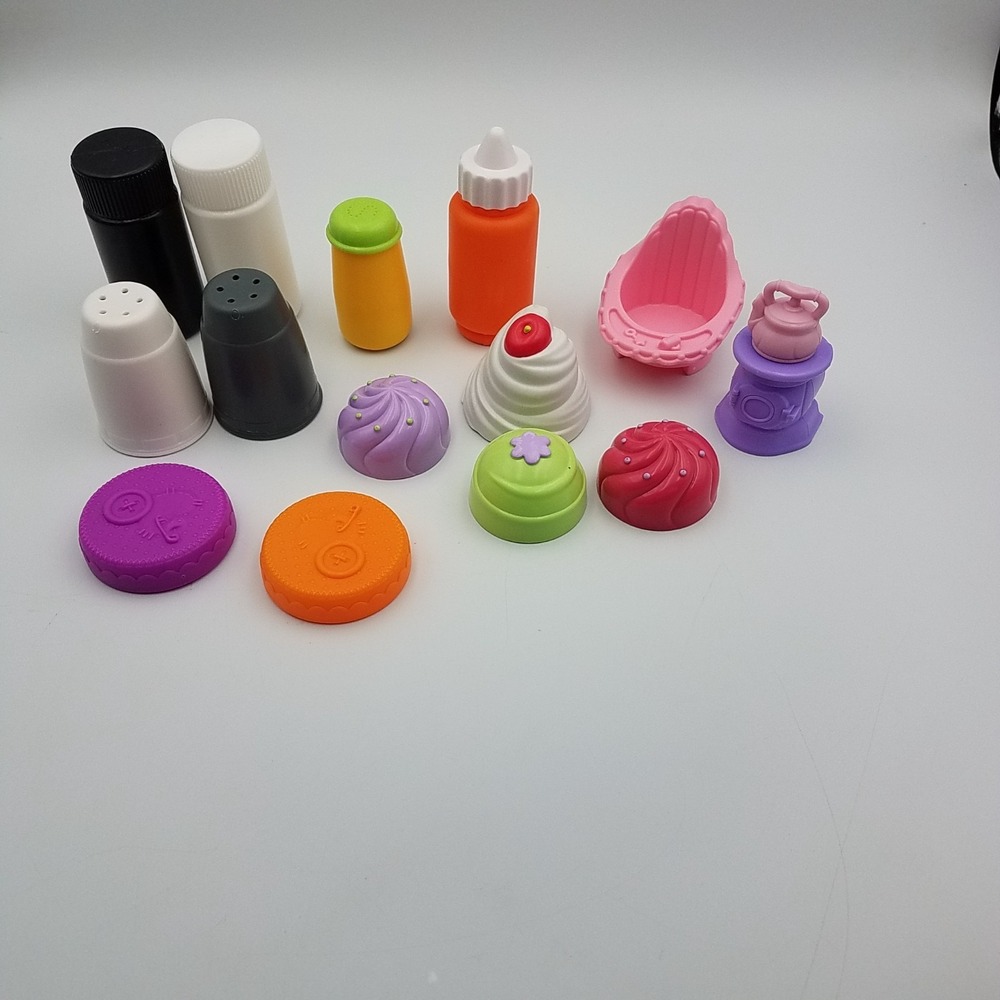 mixed lot 14 children‎ play kitchen items salt pepper ketchup bottle toppers